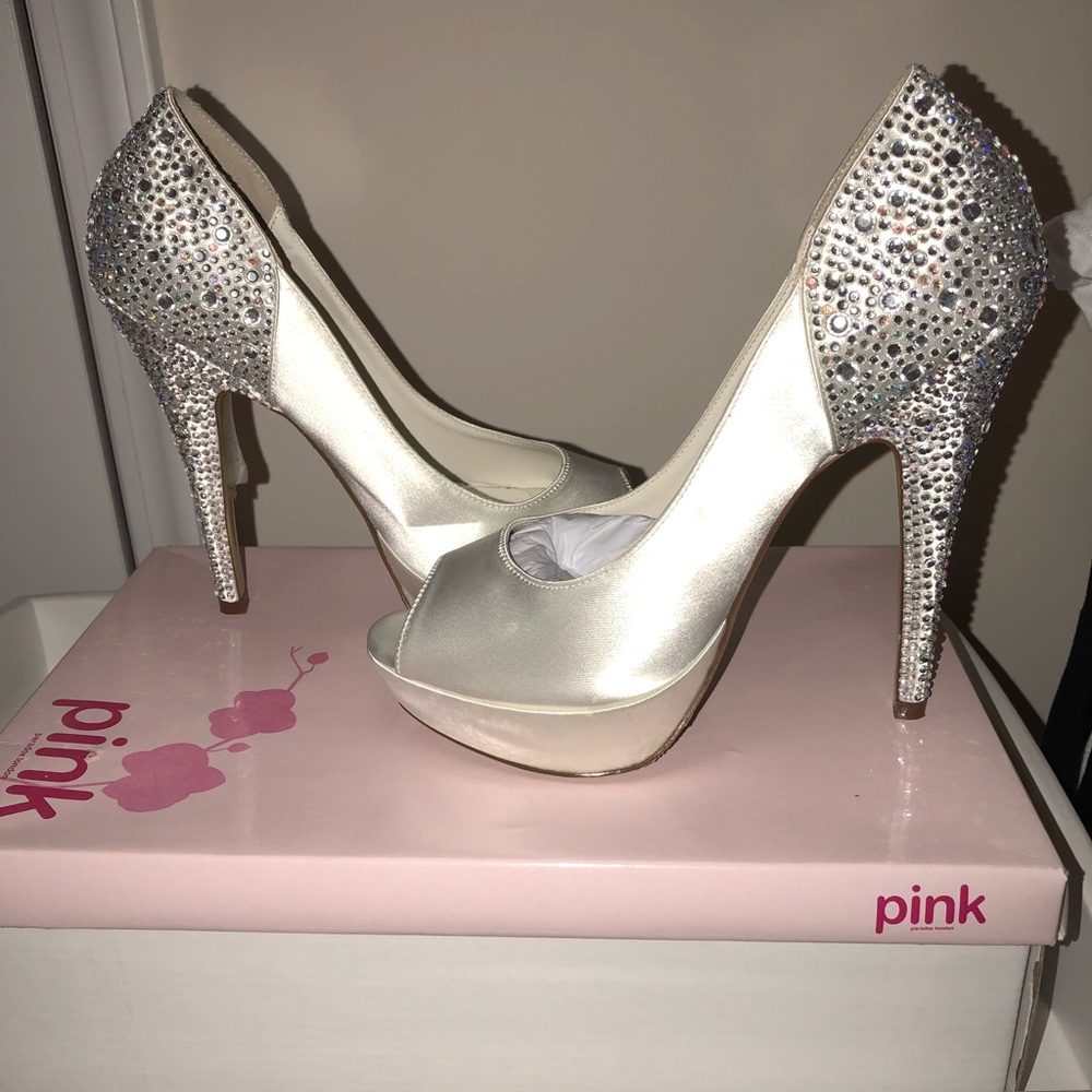 Ivory Satin Pink Paradox London heels
